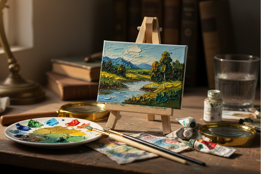 a small painting is crafted without people